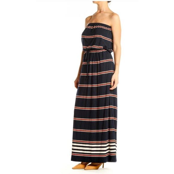 J. Crew Womens Strapless Halter Maxi Dress Striped Navy Beach Size XXS - Picture 1 of 11